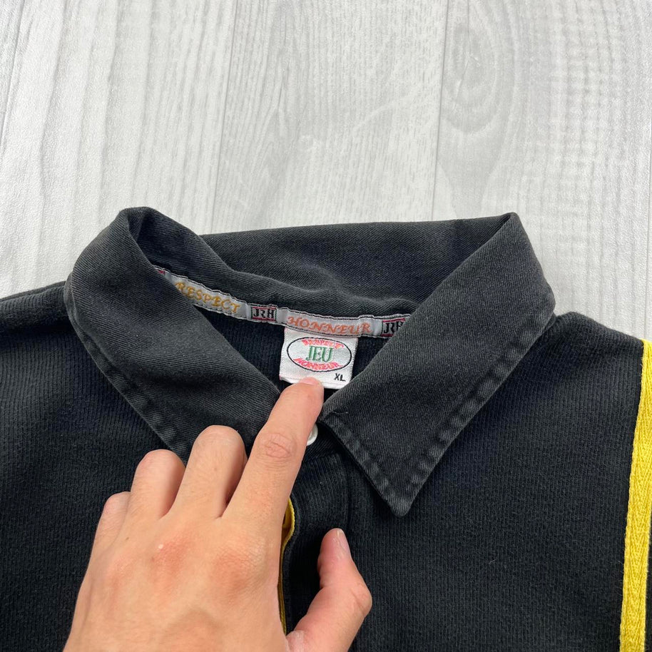 VINTAGE Y2K HEAVYWEIGHT LONG SLEEVE RUGBY POLO SHIRT BLACK