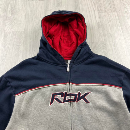 VINTAGE Y2K REEBOK ZIP HOODIE GREY NAVY