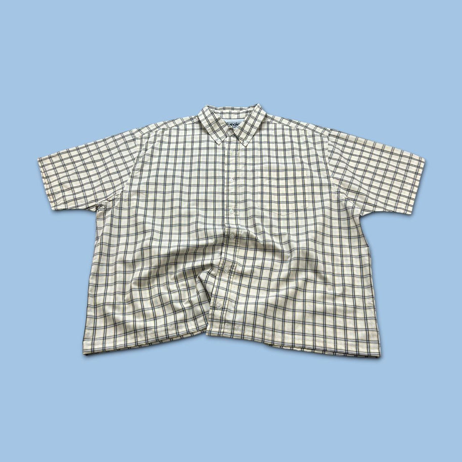 VINTAGE 00s WRANGLER CHECKERED CROPPED SHORT SLEEVE BUTTON UP SHIRT CREAM