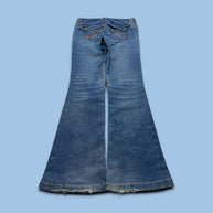 VINTAGE Y2K EGOIST LOW RISE EMBROIDERED FLARED JEANS BLUE