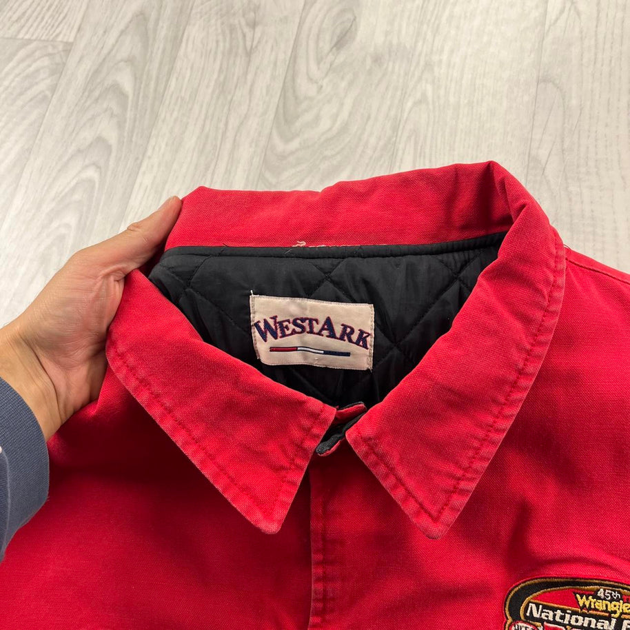 VINTAGE 90s WRANGLER WORKWEAR BOMBER JACKET BLACK / RED