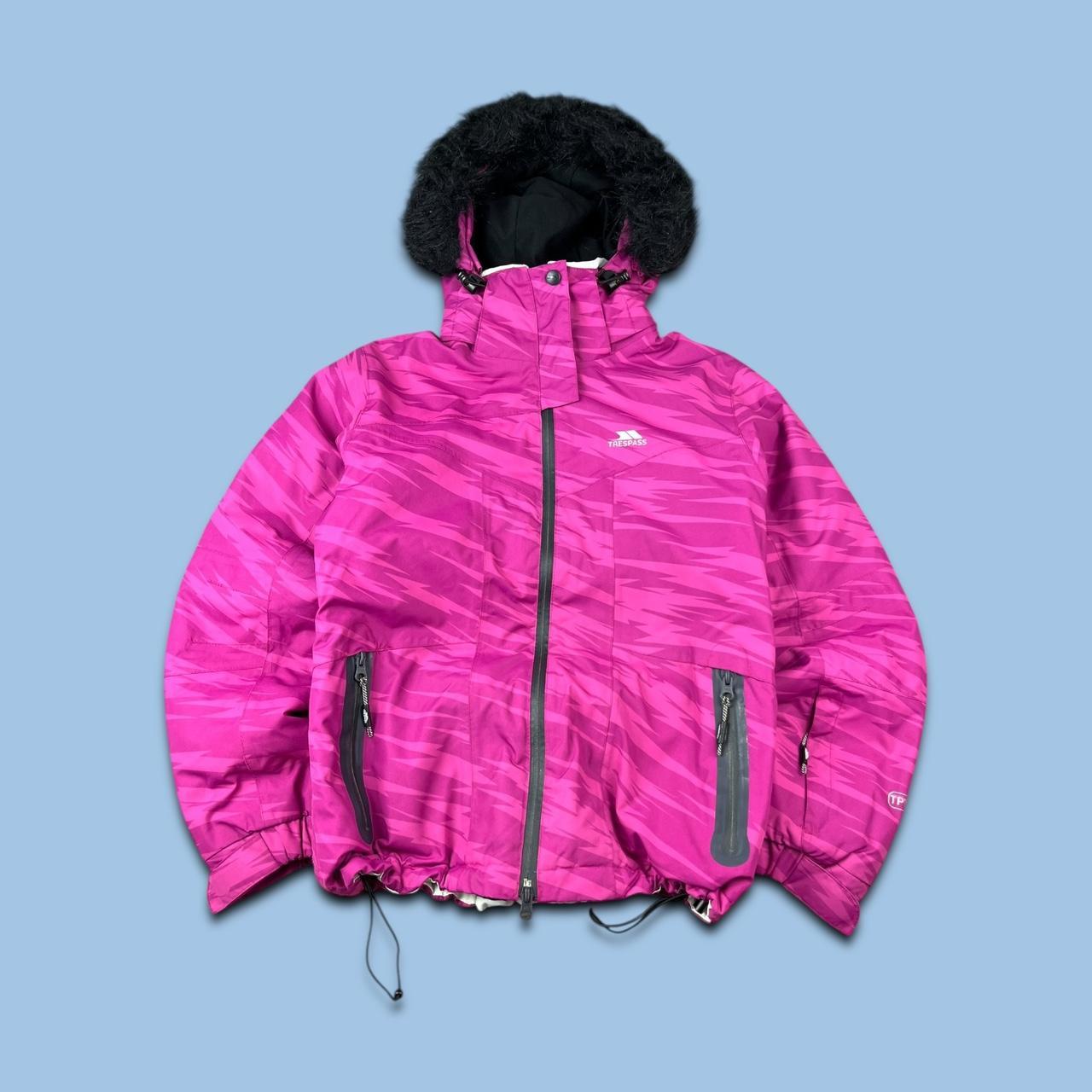 VINTAGE Y2K TRESSPASS CAMO FLUFFY HOOD SKI JACKET PINK