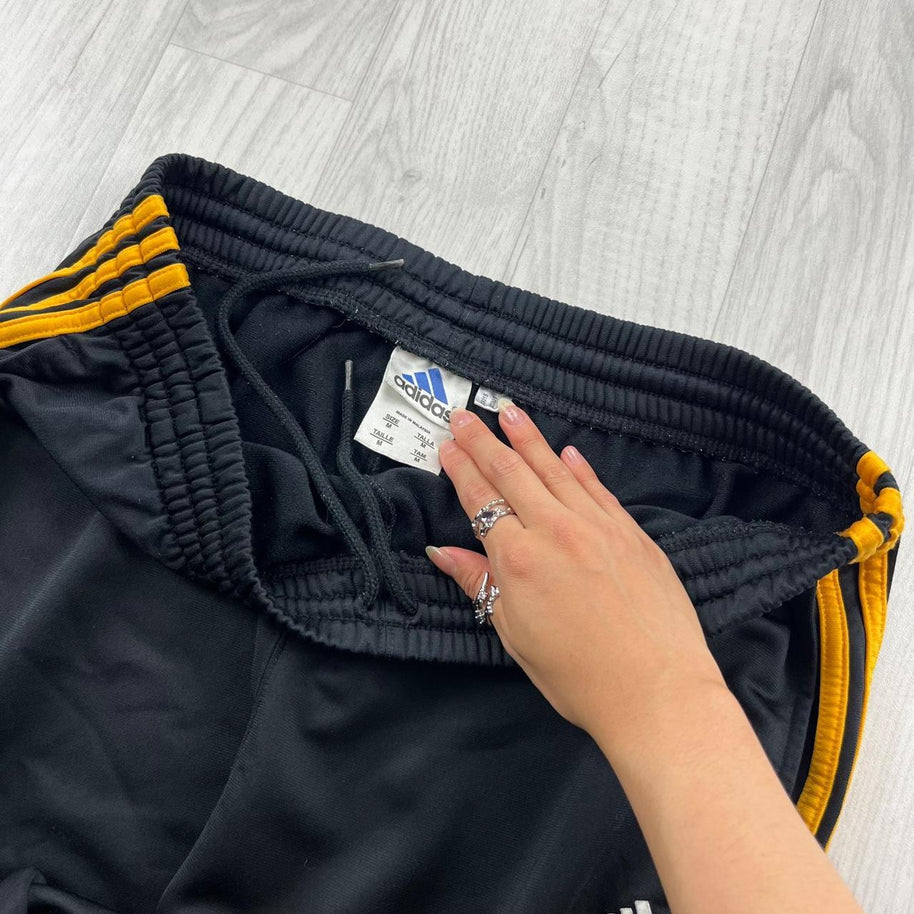VINTAGE 90s ADIDAS SIDE STRIPE BAGGY TRACKSUIT BOTTOMS GREY YELLOW