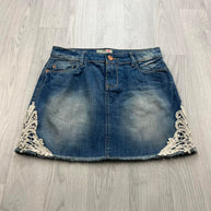 VINTAGE Y2K DENIM LACE MINI SKIRT BLUE WHITE