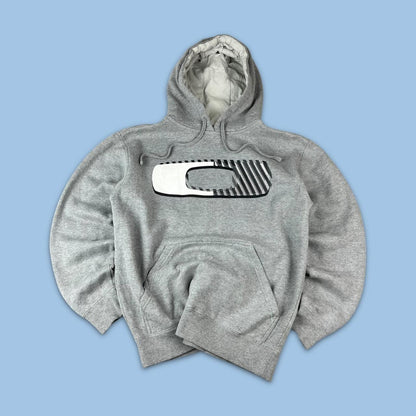 VINTAGE Y2K OAKLEY SPELL OUT CENTRE LOGO HOODIE GREY