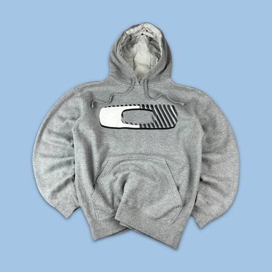 VINTAGE Y2K OAKLEY SPELL OUT CENTRE LOGO HOODIE GREY