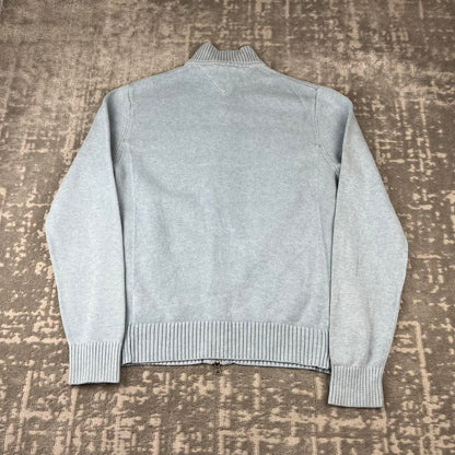 VINTAGE Y2K TOMMY HILFIGER ZIP UP KNITTED JUMPER LIGHT BLUE