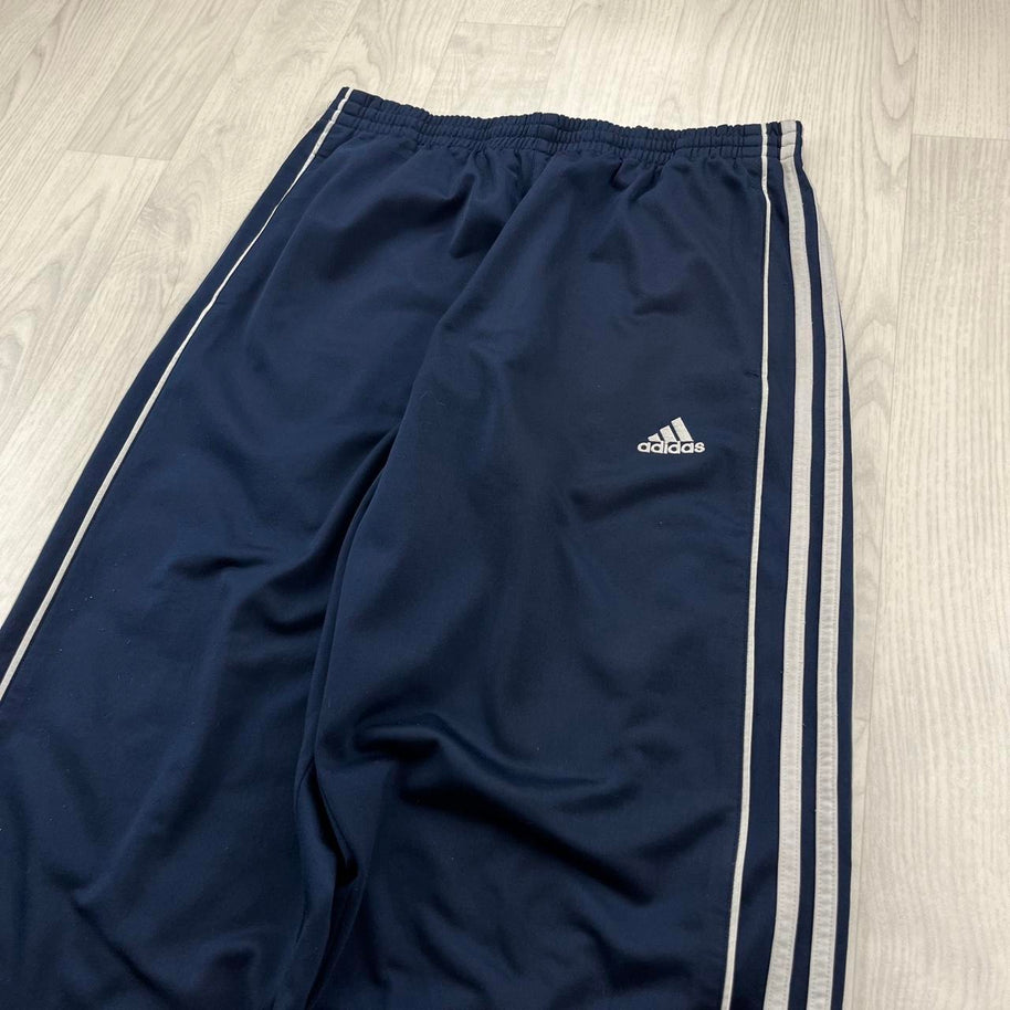 VINTAGE Y2K ADIDAS SIDE STRIPE BAGGY TRACKSUIT BOTTOMS NAVY