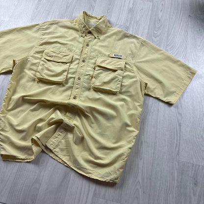 VINTAGE Y2K CARGO UTILITY SHORT SLEEVE SHIRT YELLOW