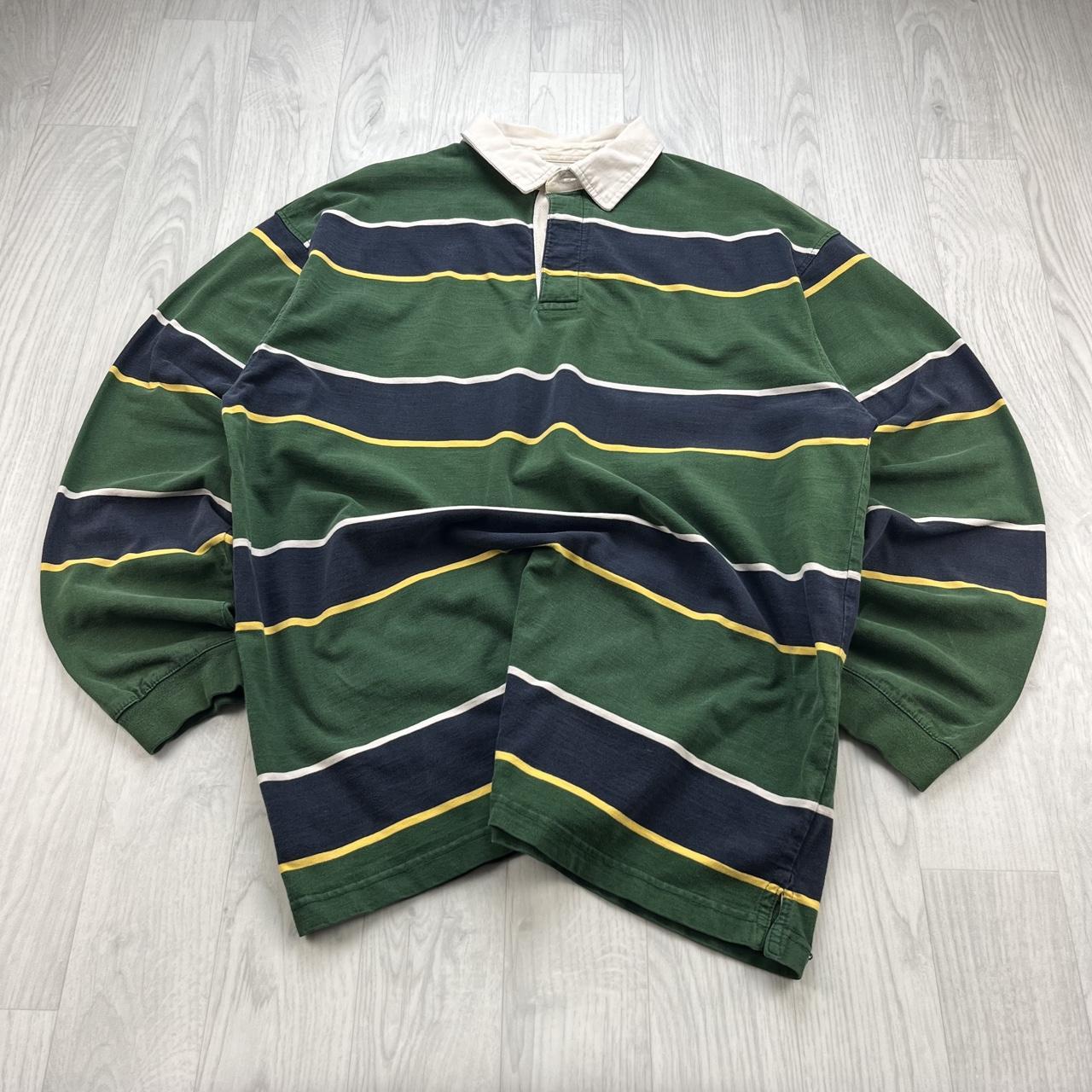 VINTAGE Y2K HAGGAR STRIPED LONG SLEEVE RUGBY POLO SHIRT GREEN