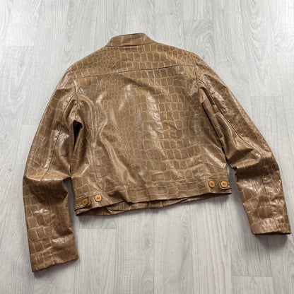 VINTAGE Y2K SNAKE PRINT LEATHER STYLE JACKET BEIGE (S)