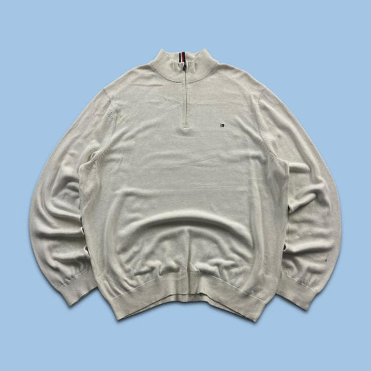 VINTAGE Y2K TOMMY HILFIGER QUARTER ZIP KNITTED JUMPER CREAM