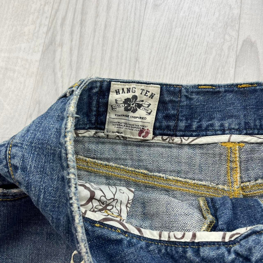 VINTAGE Y2K HANG TEN DENIM EMBROIDERED MINI SKIRT BLUE
