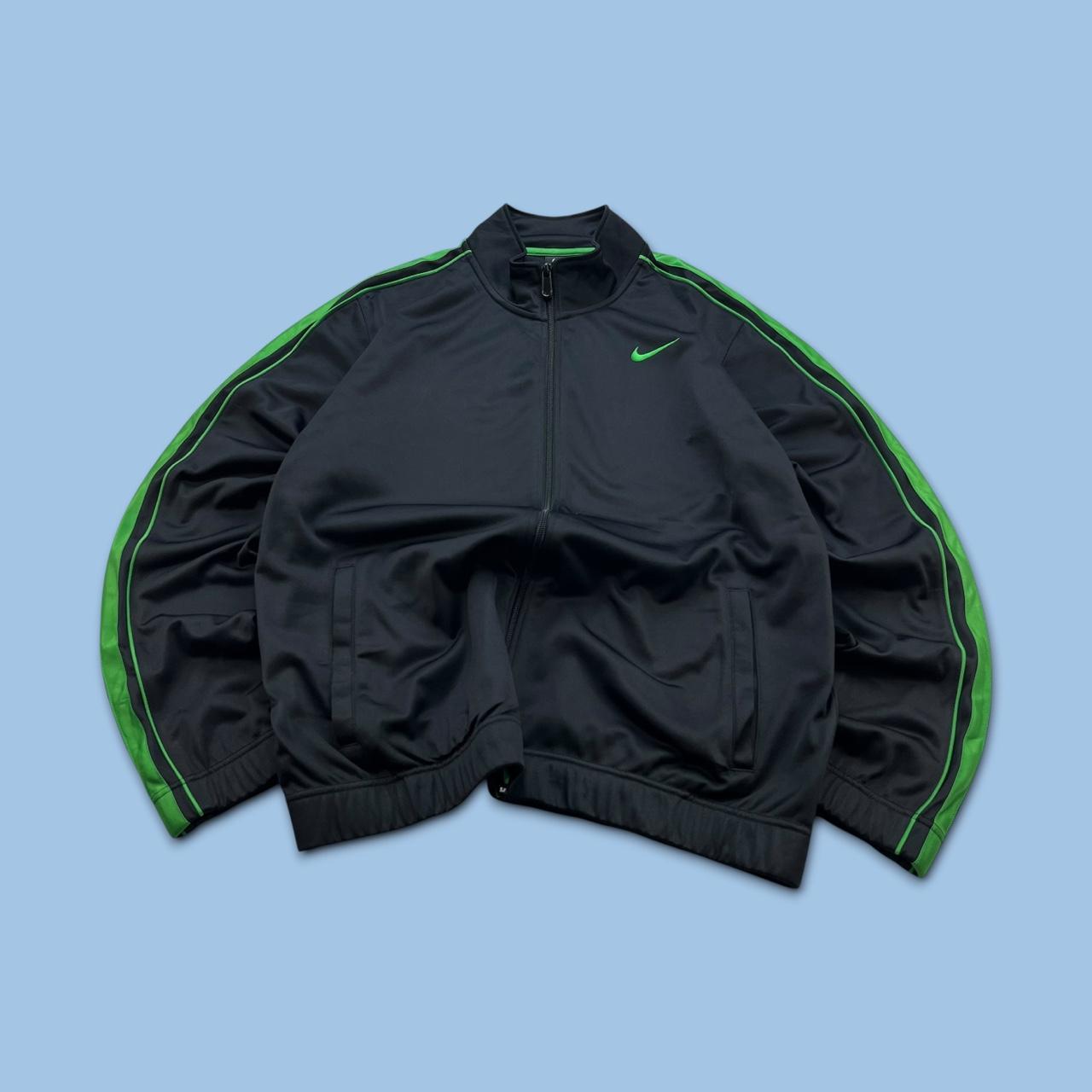 VINTAGE Y2K NIKE SIDE STRIPE ZIP UP TRACK JACKET BLACK / GREEN