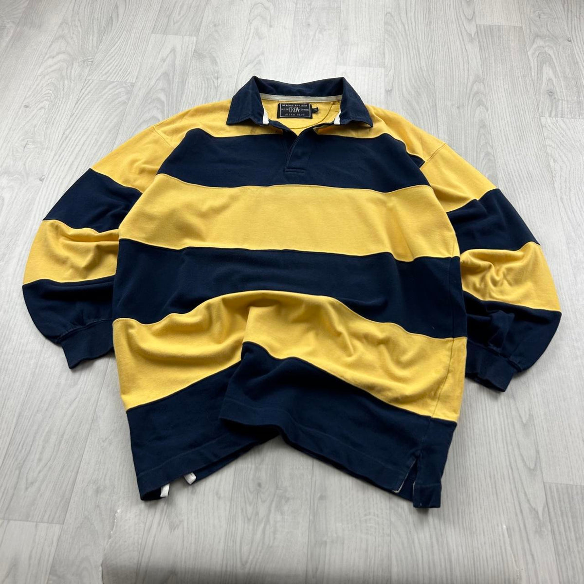 VINTAGE Y2K STRIPED LONG SLEEVE RUGBY POLO SHIRT NAVY / YELLOW
