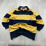 VINTAGE Y2K STRIPED LONG SLEEVE RUGBY POLO SHIRT NAVY / YELLOW