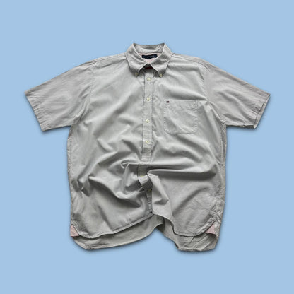 VINTAGE Y2K TOMMY HILFIGER STRIPED SHORT SLEEVE SHIRT WHITE