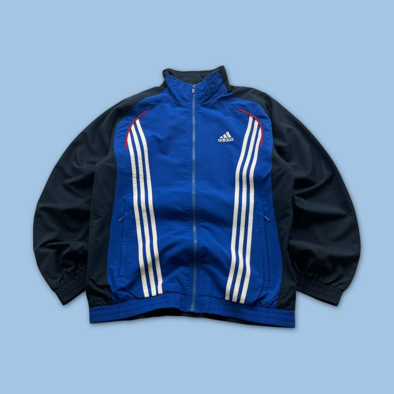 VINTAGE Y2K ADIDAS STRIPE WINDBREAKER TRACK JACKET BLACK BLUE
