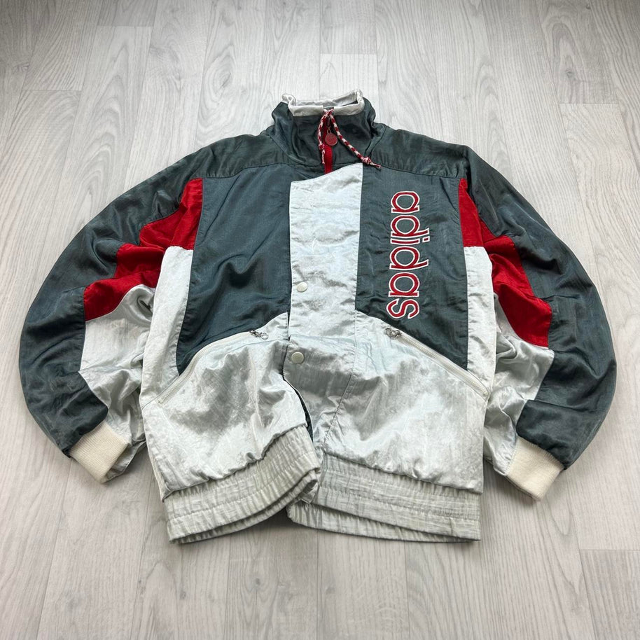 VINTAGE 90s ADIDAS HALF ZIP WINDBREAKER JACKET GREY / SILVER