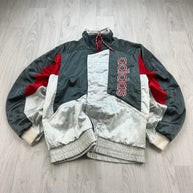 VINTAGE 90s ADIDAS HALF ZIP WINDBREAKER JACKET GREY / SILVER