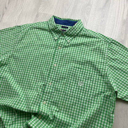 VINTAGE Y2K CHAPS SHORT SLEEVE CHECKERED SHIRT GREEN