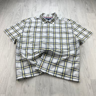 VINTAGE 00s TOMMY HILFIGER CHECKERED CROPPED SHORT SLEEVE BUTTON UP SHIRT WHITE
