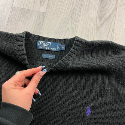 VINTAGE Y2K POLO RALPH LAUREN CHUNKY KNITTED JUMPER BLACK
