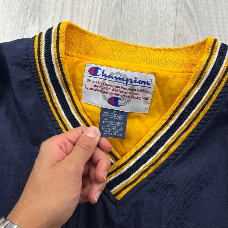 VINTAGE Y2K CHAMPION MICHIGAN PULLOVER WINDBREAKER JACKET NAVY YELLOW