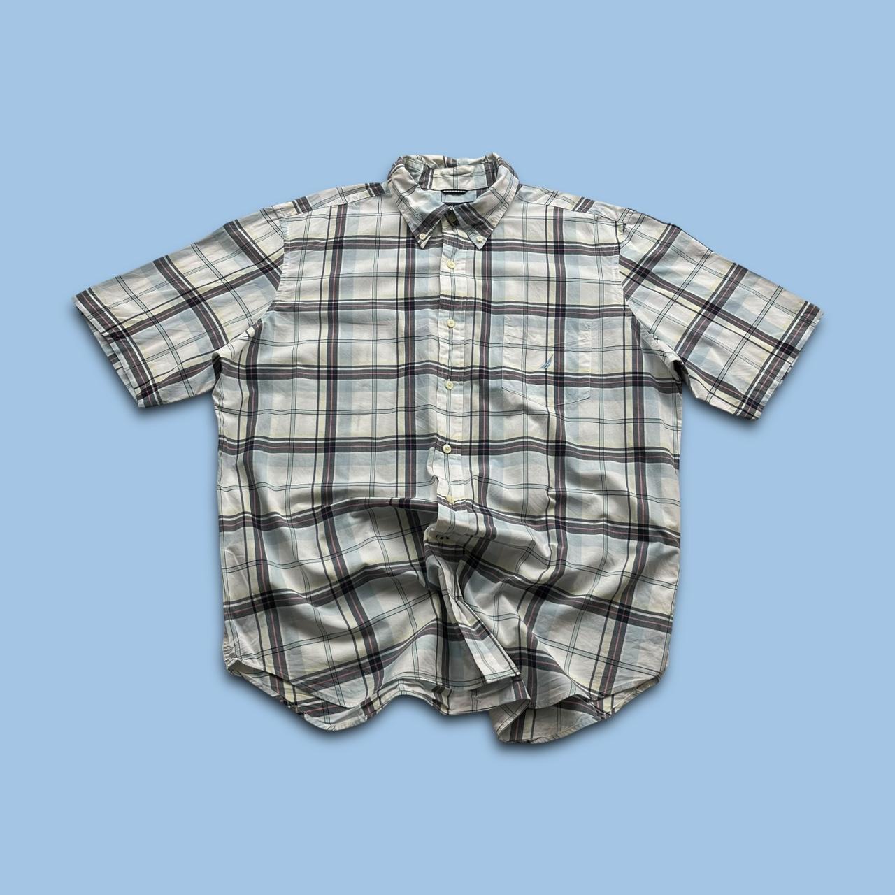 VINTAGE Y2K NAUTICA SHORT SLEEVE CHECKERED SHIRT BLUE WHITE