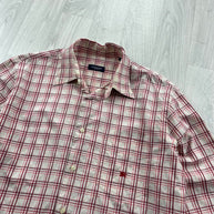 VINTAGE 00s BURBERRY CHECKERED CROPPED LONG SLEEVE BUTTON UP SHIRT WHITE RED