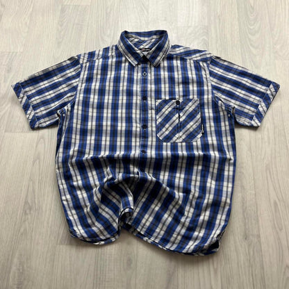 VINTAGE Y2K BERGHAUS CHECKERED SHORT SLEEVE SHIRT BLUE