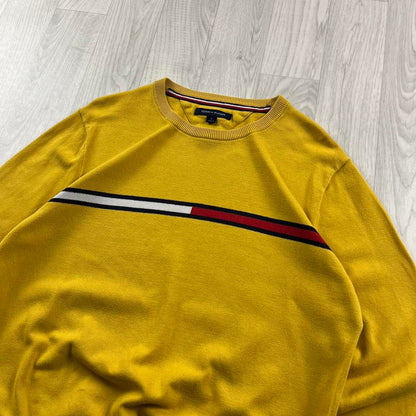 VINTAGE Y2K TOMMY HILFIGER FLAG KNITTED JUMPER YELLOW (M)
