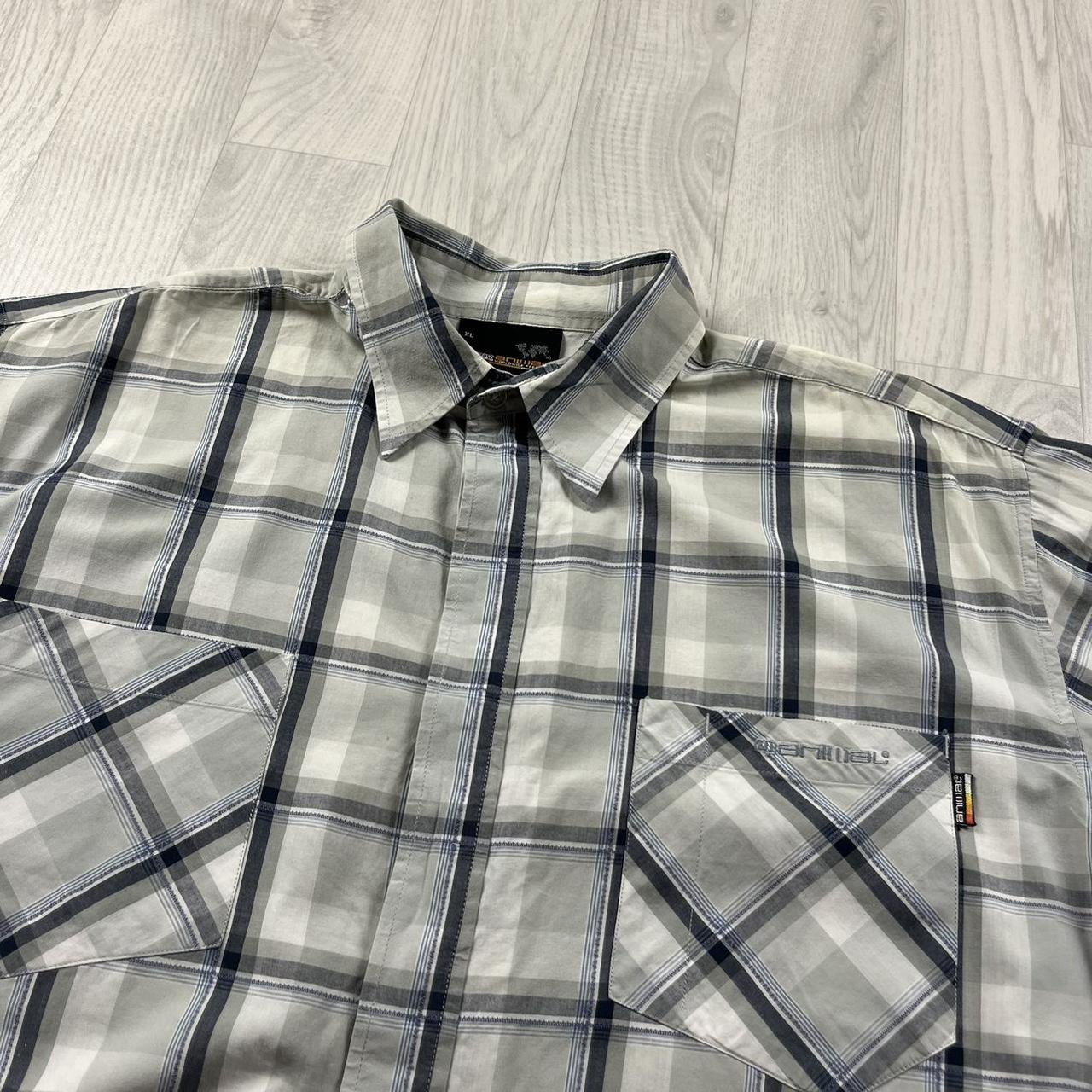 VINTAGE Y2K ANIMAL PLAID CHECKERED SHORT SLEEVE SHIRT WHITE BLUE