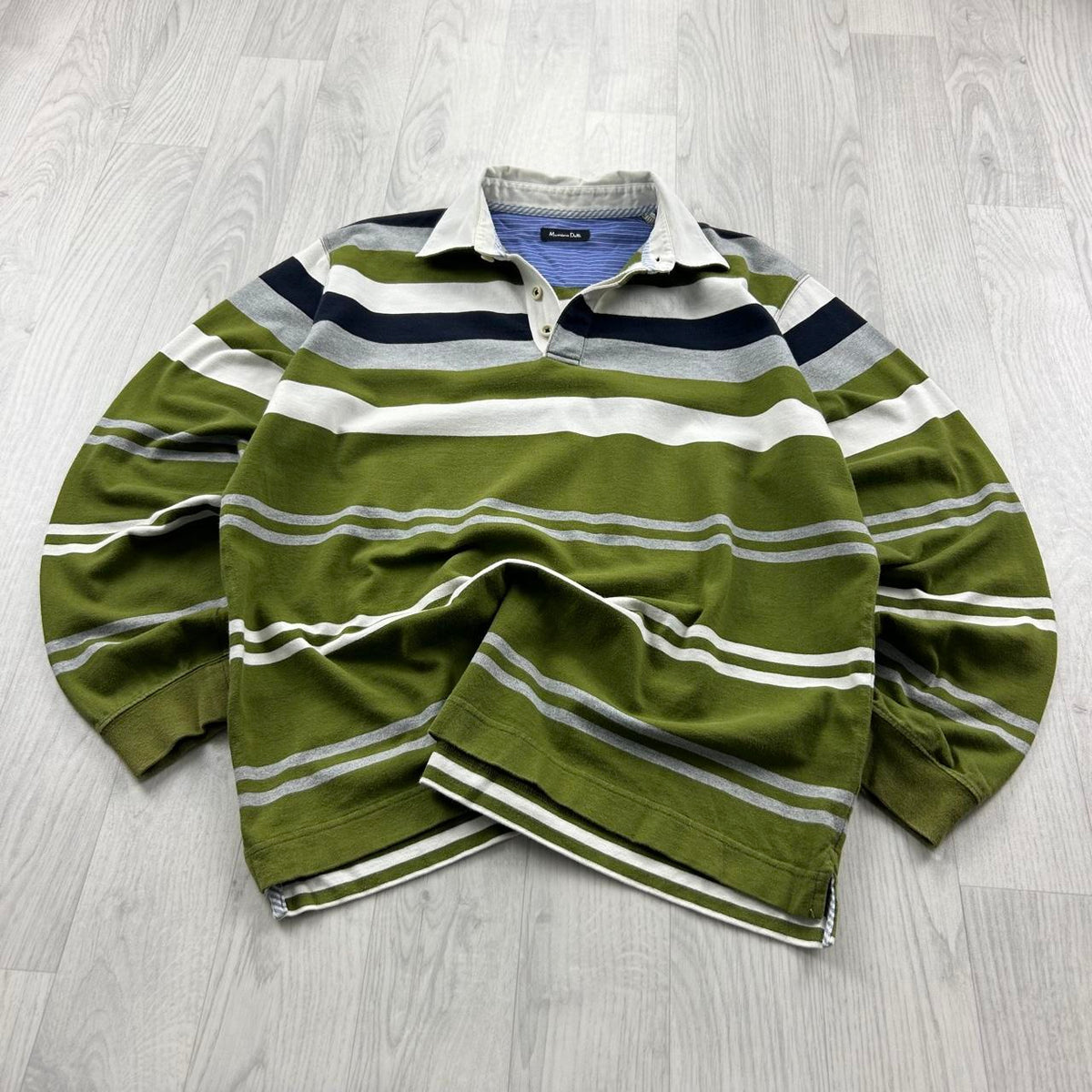 VINTAGE Y2K STRIPED LONG SLEEVE RUGBY POLO SHIRT GREEN
