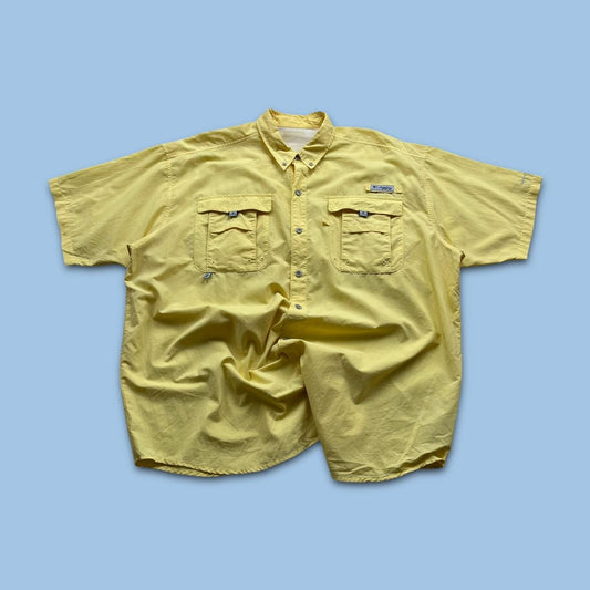 VINTAGE Y2K COLUMBIA UTILITY SHORT SLEEVE SHIRT YELLOW