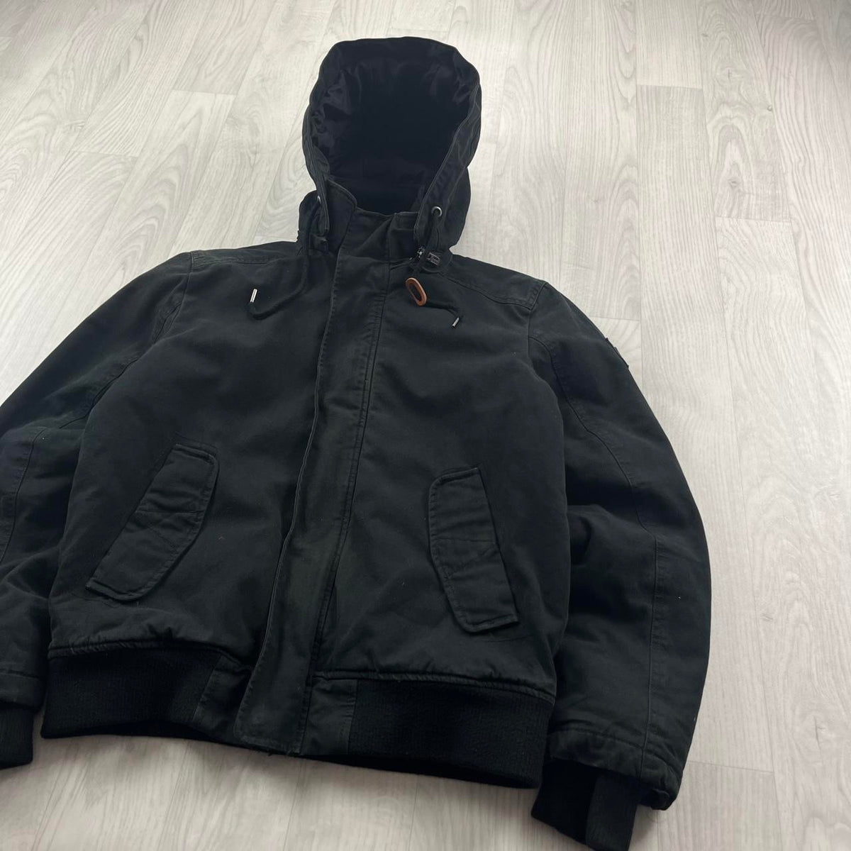 VINTAGE Y2K CLOCKHOUSE HOODED WORKWEAR BOMBER JACKET BLACK
