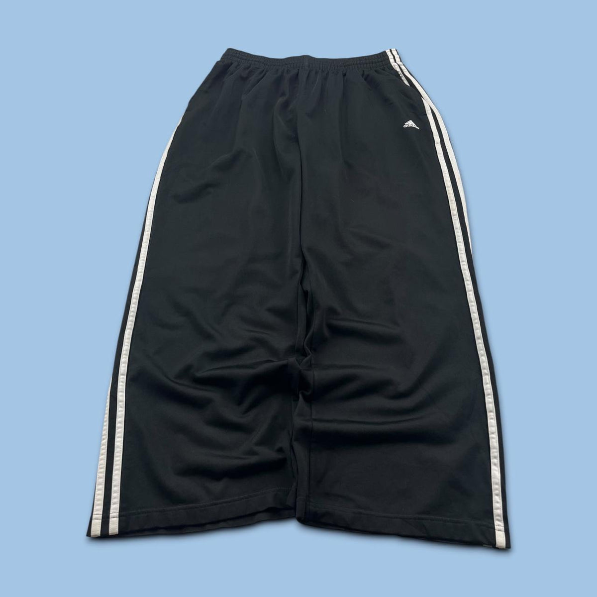 VINTAGE Y2K ADIDAS SIDE STRIPE WIDE LEG TRACKSUIT BOTTOMS BLACK