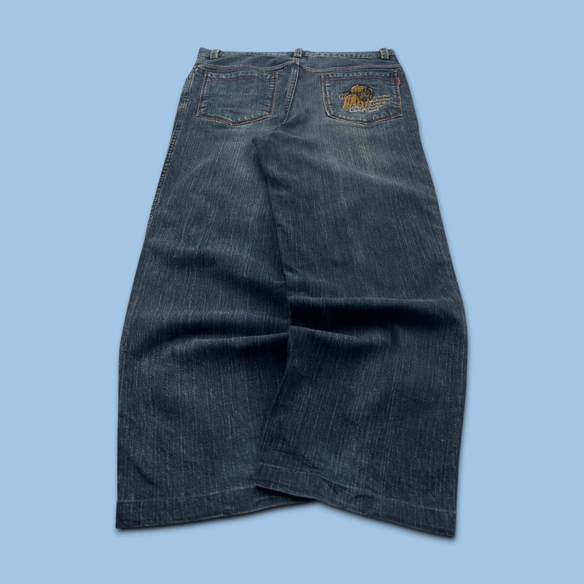 VINTAGE Y2K CARLO PALAZZI BAGGY EMBROIDERED JEANS BLUE