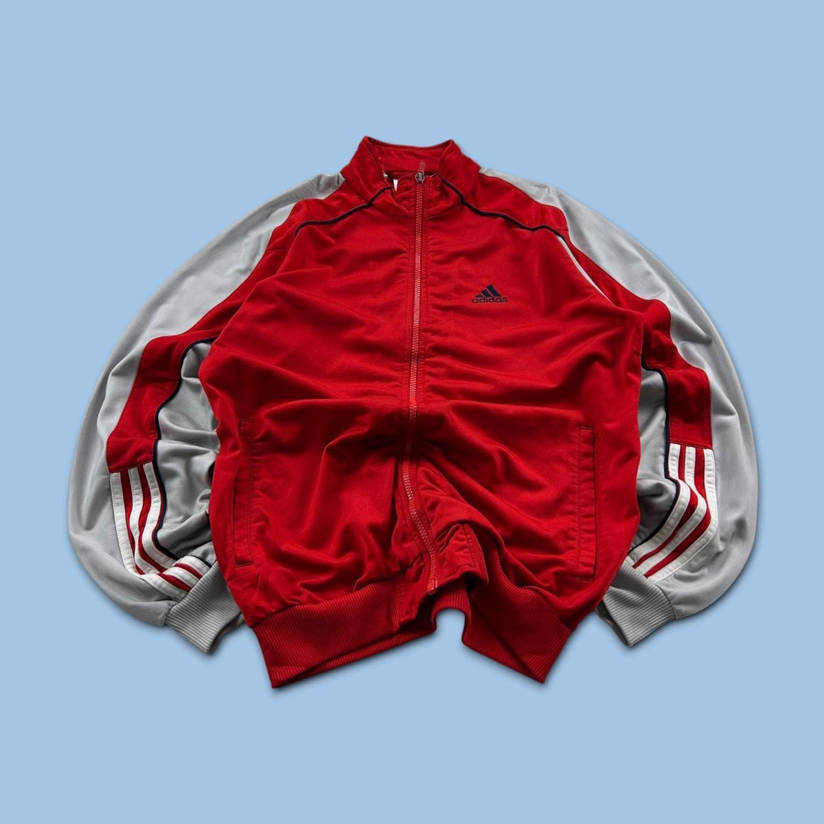 VINTAGE Y2K ADIDAS ZIP UP TRACK JACKET RED / GREY