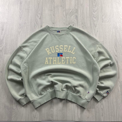 VINTAGE Y2K RUSSELL ATHLETIC SPELL OUT SWEATSHIRT PASTEL GREEN