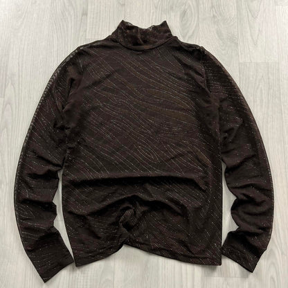 VINTAGE Y2K MESH LONG SLEEVE TOP BROWN