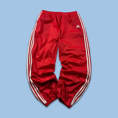 VINTAGE 90s ADIDAS TEAM BAGGY TRACKSUIT BOTTOMS RED