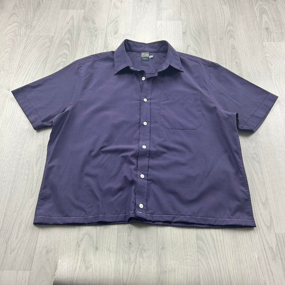 VINTAGE 00s PLAIN CROPPED SHORT SLEEVE BUTTON UP SHIRT PURPLE