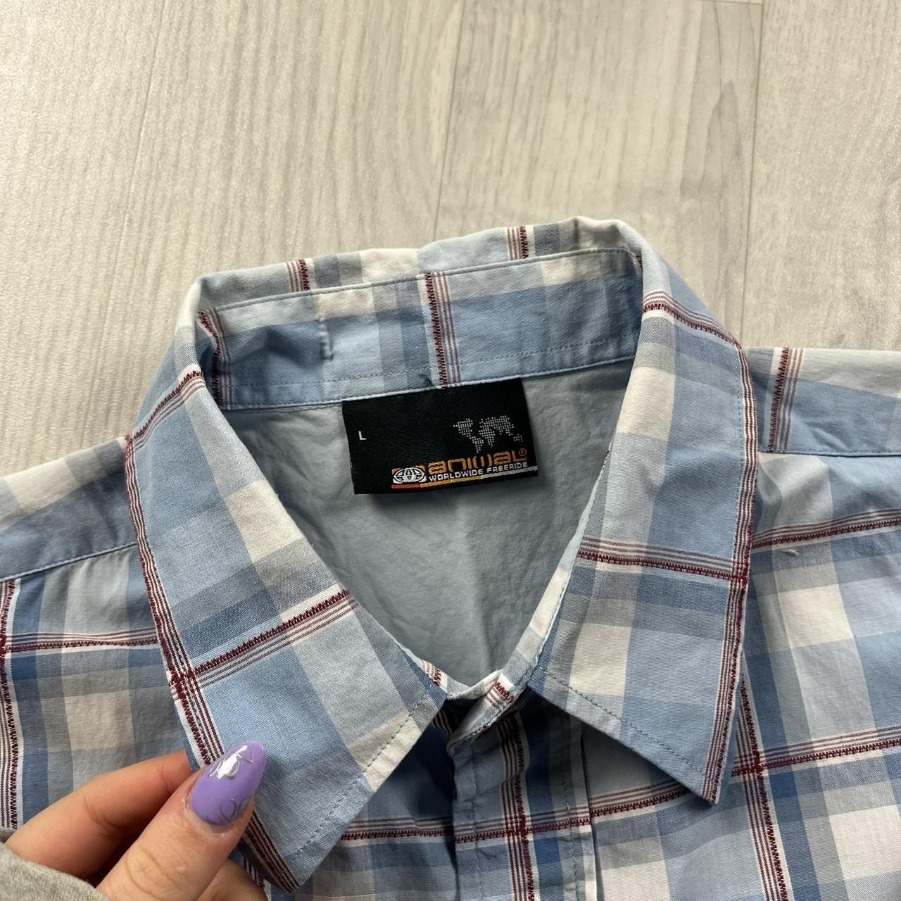 VINTAGE Y2K ANIMAL CHECKERED SHORT SLEEVE SHIRT BLUE
