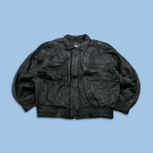 VINTAGE Y2K GREG BELL LEATHER BOMBER JACKET BLACK