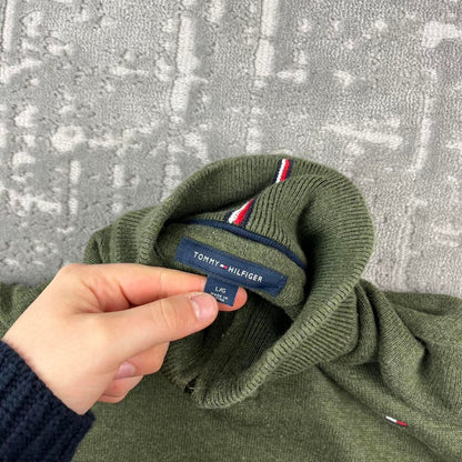 VINTAGE Y2K TOMMY HILFIGER LIGHT KNITTED JUMPER KHAKI