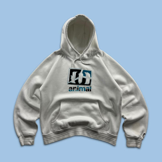 VINTAGE Y2K ANIMAL CENTRE LOGO SURF HOODIE WHITE