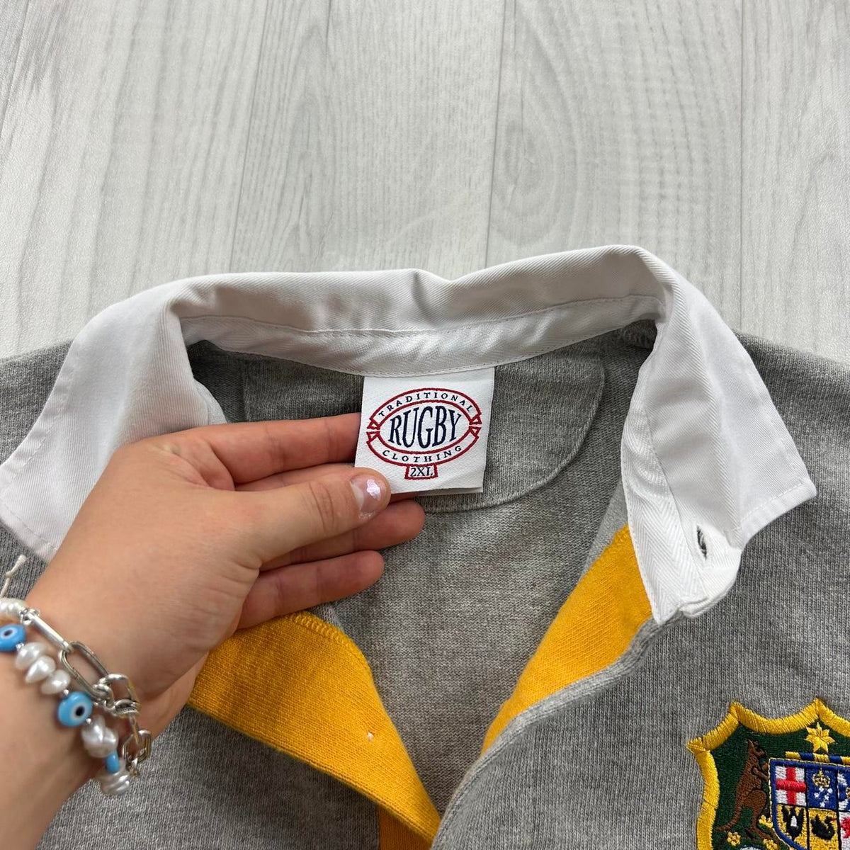 VINTAGE Y2K AUSTRALIA STRIPED LONG SLEEVE RUGBY POLO SHIRT GREY