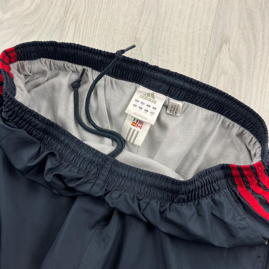 VINTAGE Y2K ADIDAS SIDE STRIPE BAGGY TRACKSUIT BOTTOMS NAVY RED