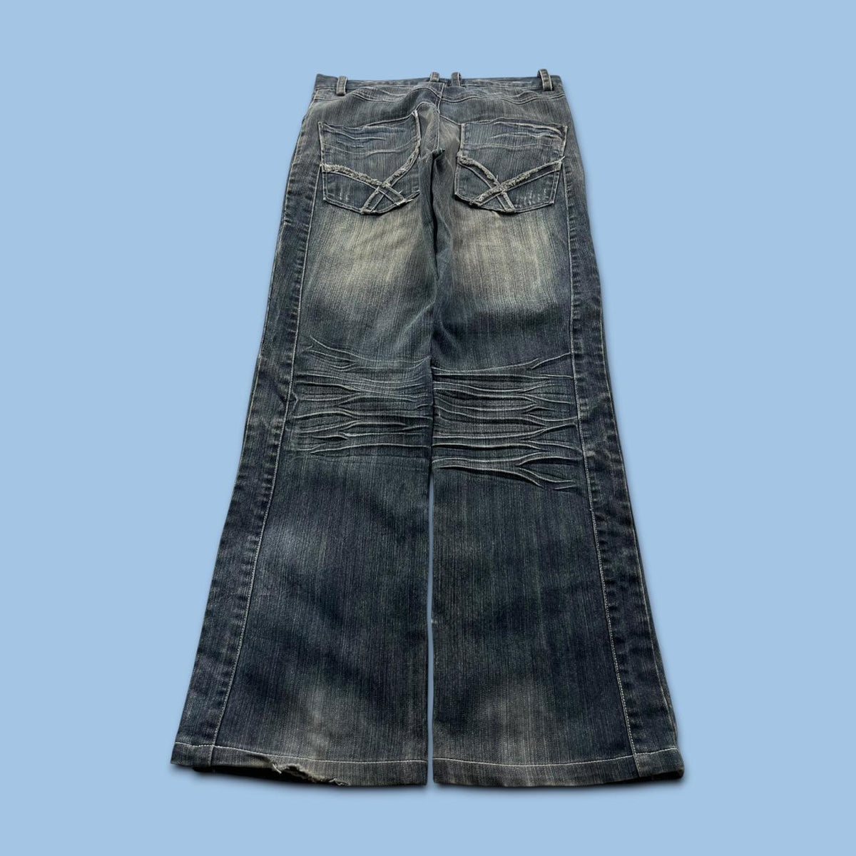 VINTAGE Y2K GRUNGE STRAIGHT LEG FADED JEANS NAVY BLUE